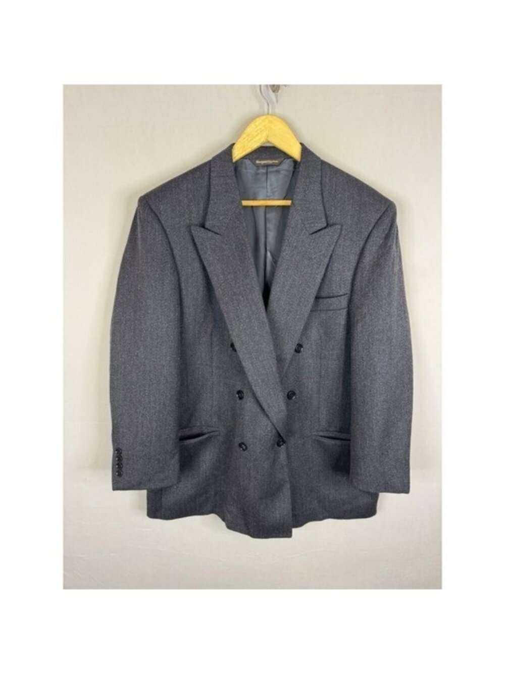 Samuelsohn Mens Double Breasted Wool Blazer Jacket Charcoal Grey 44 Regular